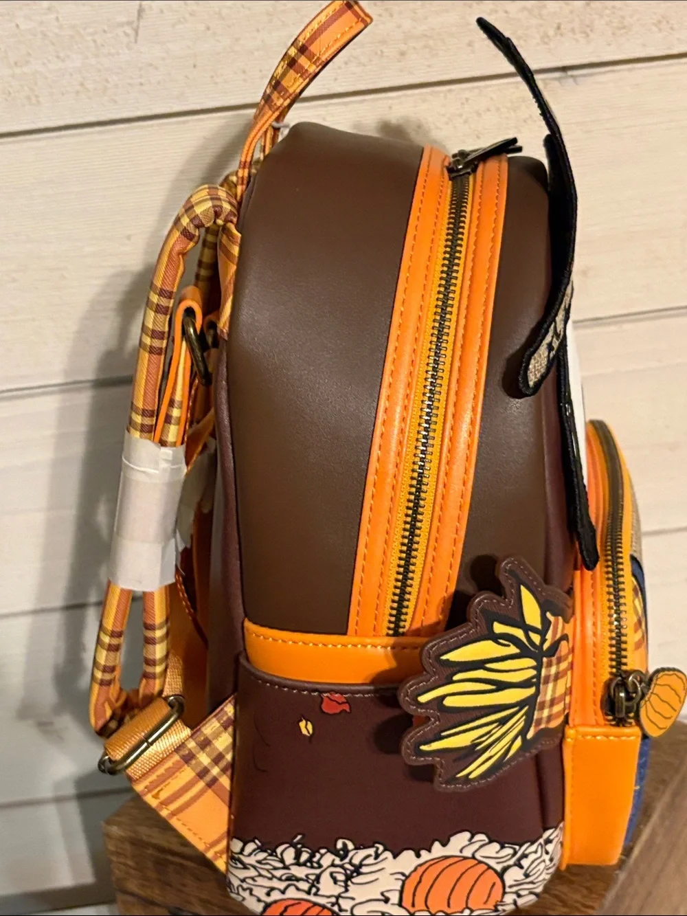 Loungefly Peanuts Snoopy Scarecrow Mini Backpack in White, Brown & Orange